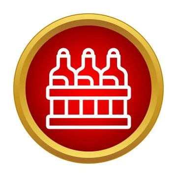 Beer bottles in crate vector icon on red circle Illustrazione stock