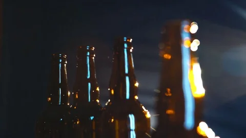 Beer bottles on a dark background Stock Footage 73444703