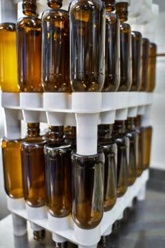 Beer bottles ready to be cleaned and refilled in a brewery Stock Photos