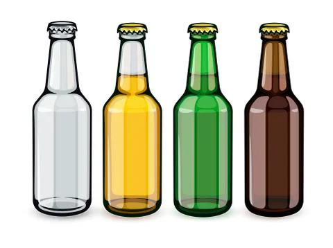 Beer bottles set of empty and full. Illustration. Stock Illustration