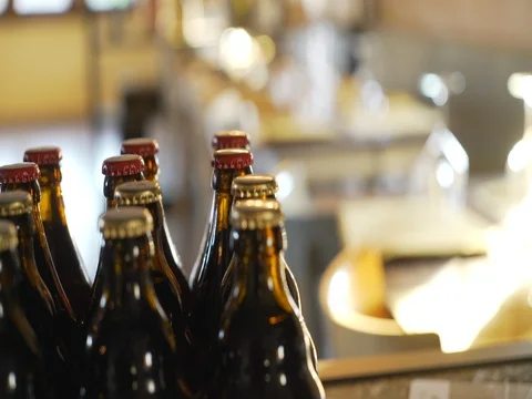 Beer Bottles on a table Stock Footage 81120253