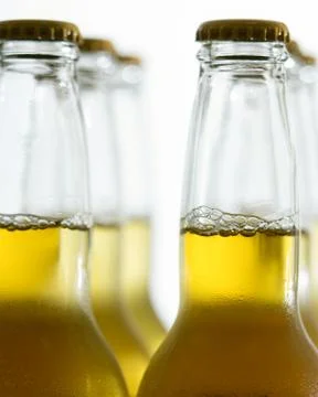Beer, Bottles, Yellow, Wide Aperture, Depth of Field, Blurred, Background Stock Photos
