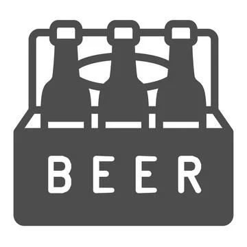 Beer box with bottled beer solid icon, bar concept, beer packaging vector sign Illustrazione stock