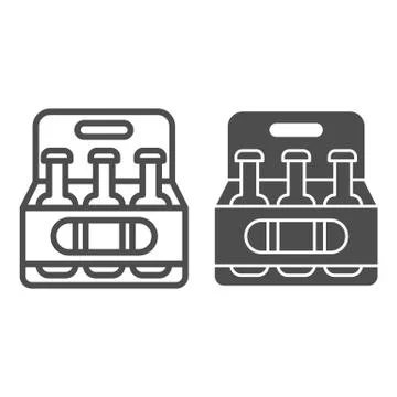 Beer box line and solid icon, picnic concept, Pack of beer bottles sign on white 스톡 일러스트