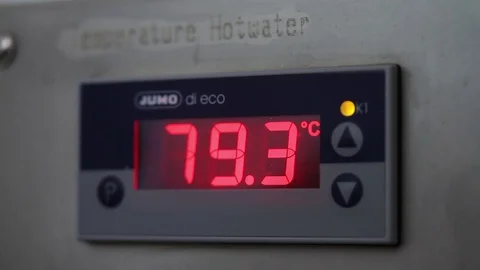 Beer Brewery. Measuring indicator of the water temperature in beer production Stock Footage 112641861