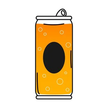 Beer can icon in hand drawn style in black and yellow colours with bubbles Stock Illustration