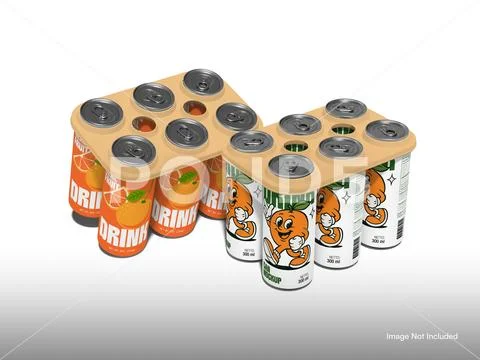 Beer Can Mockup with Carrier PSD Template
