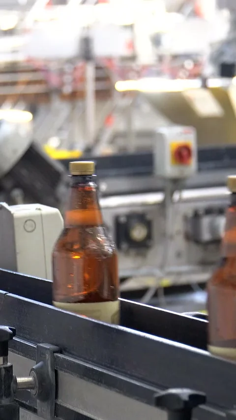 Beer cans are moving along the conveyor beltTechnological line for bottling of Stock Footage 310632513