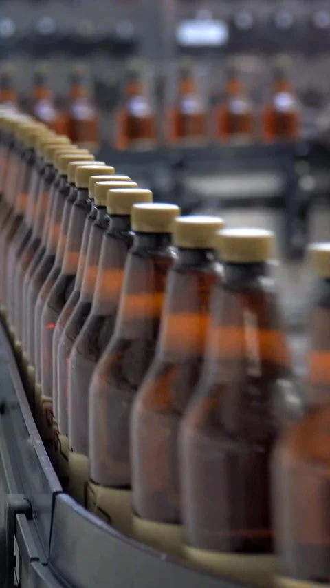Beer cans are moving along the conveyor beltTechnological line for bottling of Stock Footage 310632554