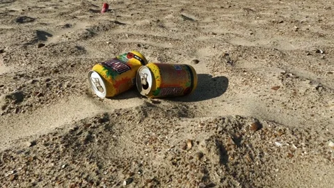 Beer cans on the beach. Stock Footage 250801030