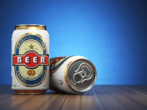 Beer cans on blue  background Illustration