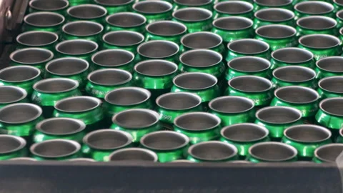 Beer Cans On Conveyer CU Stock Footage 224366991
