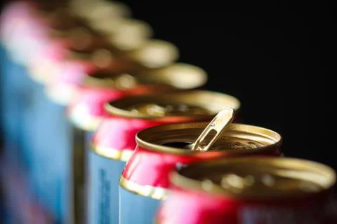 Beer cans in a row Stock Photos