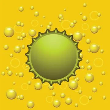 Beer cap icon colorful illustration with beer cap on a yellow bubbles back... Stock Photos