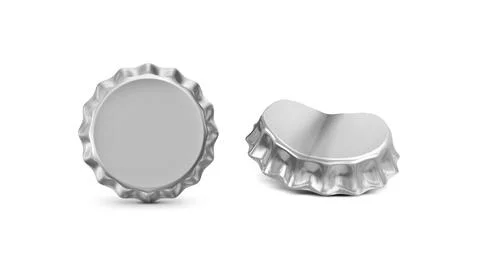Beer caps on white background. 3d render 库存照片