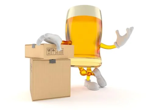 Beer character with stack of boxes Stockillustratie