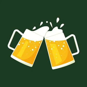 Beer cheers vector. Two toasting beer mugs. Clinking glass tankards full of b Stock-Illustration