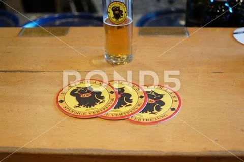 Beer coasters with the logo of the restaurant Ständige Vertretung, Berlin Stock Photos