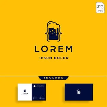 Beer code logo design bar coding simple line Stock Illustration