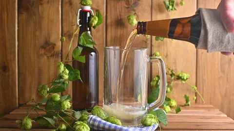 Beer. Cold Craft light Beer in a glass with water drops. Pint of Beer close up o Video stock 138864549