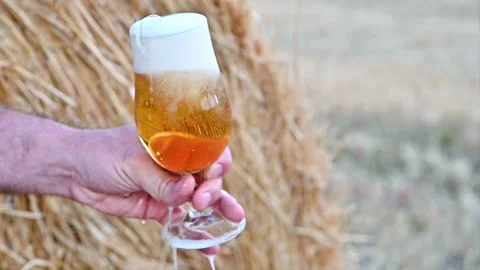 Beer. Cold Craft light Beer in a glass with water drops. Video stock 162258946