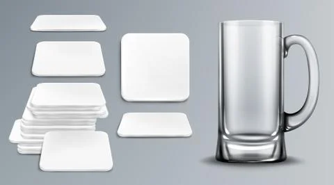 Beer cup and coasters empty tankard and bierdeckel Illustrazione stock