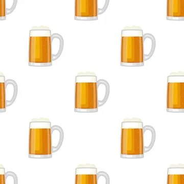 Beer cup glass mug vector seamless pattern background Stock Illustration