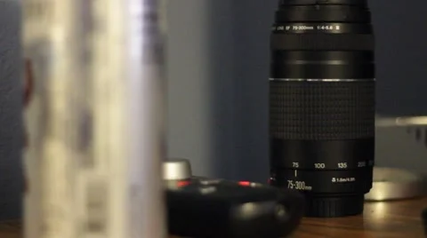 Beer on desk with lens Stock Footage 47532101