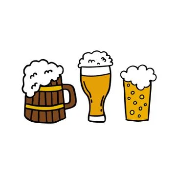 Beer doodle icons set, vector color illustration Stock Illustration