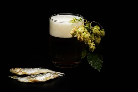 Beer with a dried fish Stock Photos