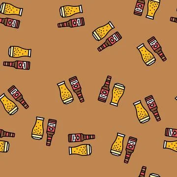 Beer drink bottle vector seamless pattern Stock Illustration