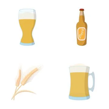 Beer drinks, bottle, wheat, and mug set Stock Illustration