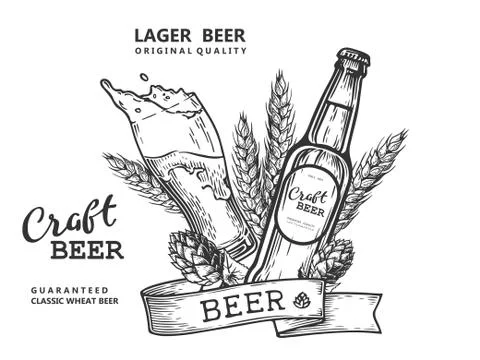 Beer emblem bw Stock Illustration