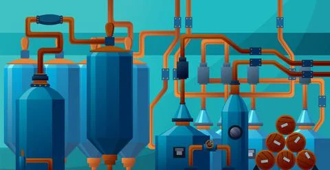 Beer factory production process of fermentation filtration and boil, cooling and Stock Illustration