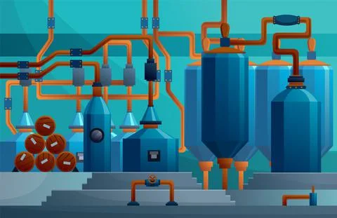 Beer factory production process of fermentation filtration and boil, cooling and Illustrazione stock