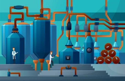 Beer factory production process of fermentation filtration and boil, cooling and Stock Illustration