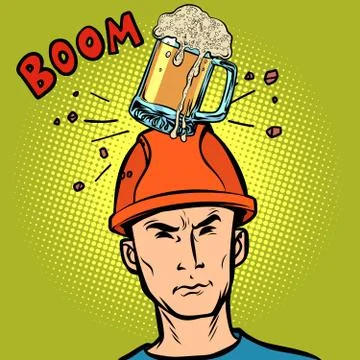Beer fell on the worker head 库存插图