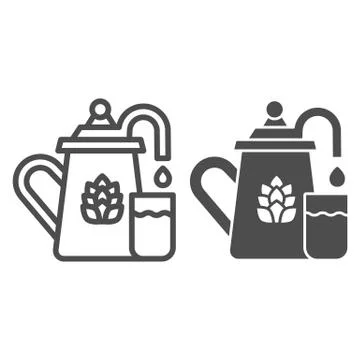 Beer fermentation line and solid icon, Craft beer concept, equipment for Illustrazione stock