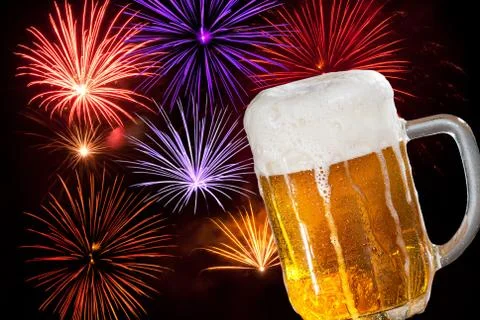 Beer with fireworks Stock Illustration