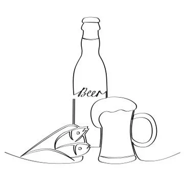 Beer with fish on white background. Illustration