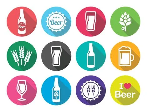 Beer flat design round icons set - bottle, glass, pint Stock Illustration