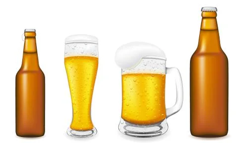 Beer in glass and bottle vector illustration Stock Illustration