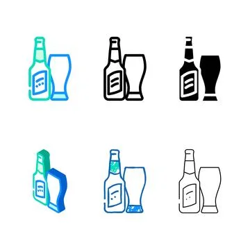 Beer glass bottle minimal color icon vector Stock Illustration