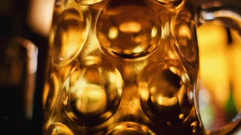 Beer Glass Bubbles Floating Up Golden Light Close Up Stock Footage 341067906