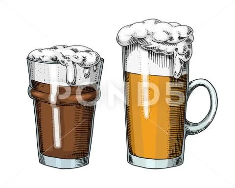 Beer glass, mug or bottle of oktoberfest. engraved in ink hand drawn in old Stock Illustration