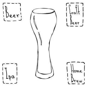 Beer Glass Weizen Type. Hand Drawn Vector Illustraition. Stock Illustration