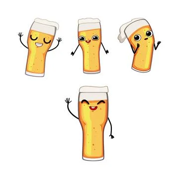 Beer glasses character set expressing various emotions Stock Illustration