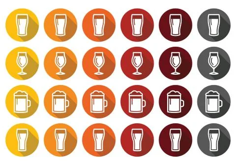 Beer glasses different types icons - lager, pilsner, ale, wheat beer, stout Stock Illustration
