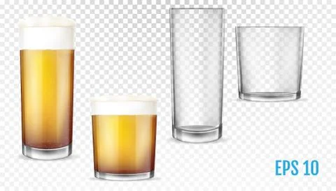 Beer glasses. Empty and full transparent cup. Stock-Illustration