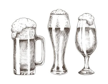 Beer Goblets Collection Isolated on White Backdrop Stock Illustration